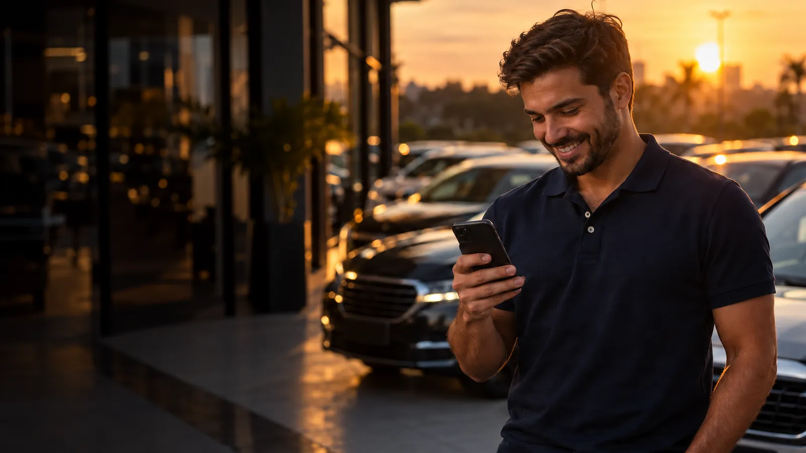 Vendedor responde um cliente pelo celular no pátio da loja